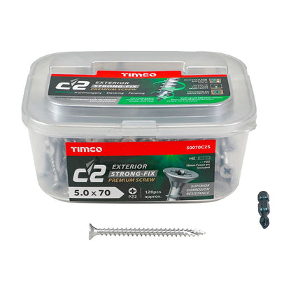 TIMCO C2 Strong-Fix Exterior PZ2 CSK 5.0 x 70 Silver Pack 120
