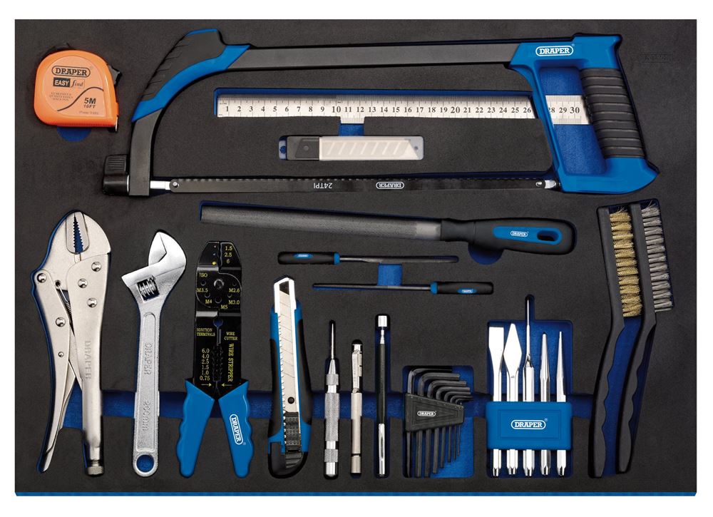 63547 Draper Tool Kit in Full Plus Drawer EVA Insert Tray (38 Piece) IT-EVA51 Full Drawer EVA Insert Professional Trade DIY Workshop Garage Use