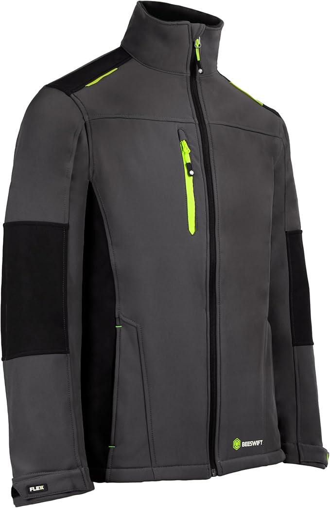 Beeswift Flex Softshell Work Jacket Grey Black 320gsm Water Repellent Windproof Sizes S-5XL