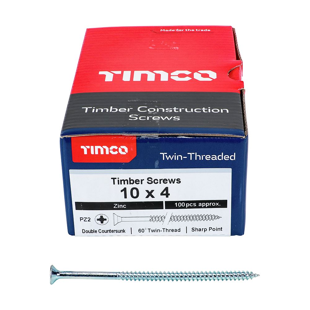 TIMCO Twin Woodscrew PZ2 CSK Zinc 10 x 4 Silver Pack 100