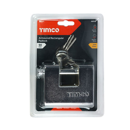 TIMCO Armoured Rectangle Padlock 90mm Red Pack 1