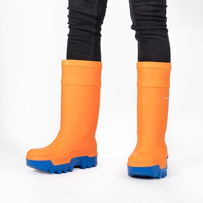 Dunlop Purofort Thermo+ Full Safety Wellington Boots – Orange & Green, S5 CI SRC, Steel Toe & Midsole, Waterproof and Cold Insulated to -50°C