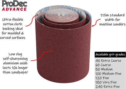 ProDec Advance ProFlex 60 Grit Coarse Abrasive Sanding Roll 5m x 115mm – Flexible Low-Clog Aluminium Oxide Cloth for Hand or Machine Sanding