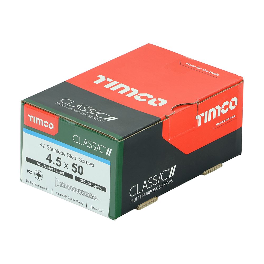 TIMCO Classic Screw PZ2 CSK A2 SS 4.5 x 50 Pack 200