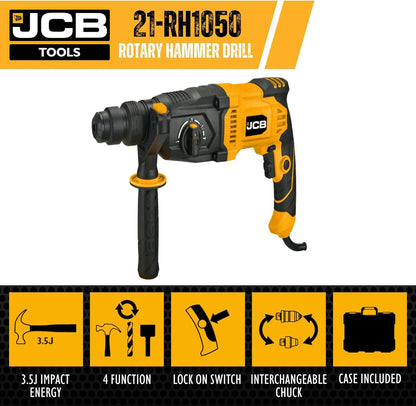 JCB 21-RH1050 1050W SDS Plus Rotary Hammer Drill 3 Mode Electric Drill for Concrete Masonry Brick Stone and Professional Construction Work