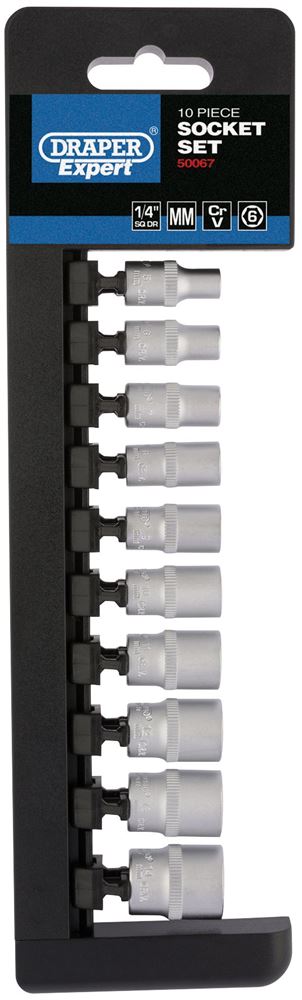 Draper 1/4 6PT 10PC SOCKET RAIL SET 50067 Metric Socket Set, 1/4" Sq. Dr. (10 Piece)