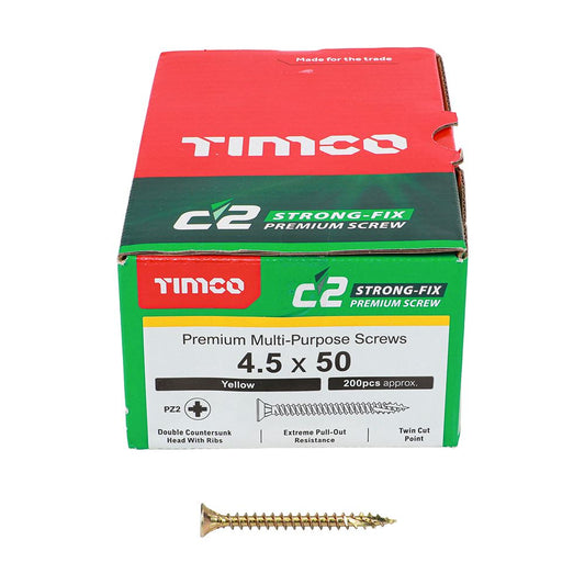 TIMCO C2 Strong-Fix PZ2 CSK ZYP 4.5 x 50 Gold Pack 200