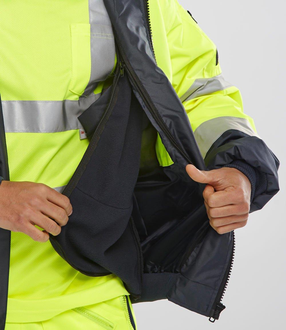 Beeswift Europa Two Tone Hi Vis Bomber Jacket Sizes S to 6XL with Removable Sleeves Detachable Fleece Liner Hood and Reflective Tape