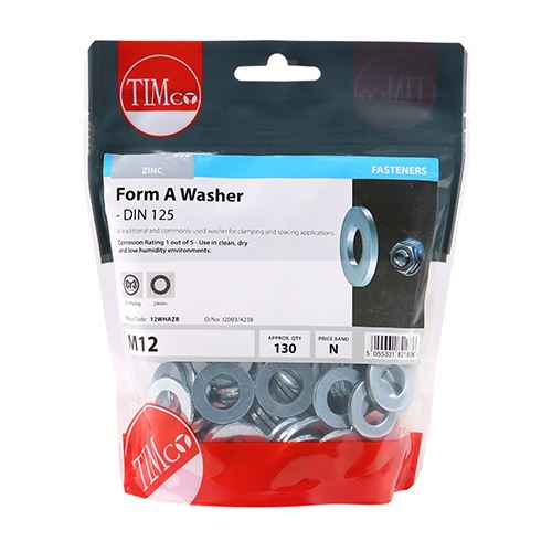 TIMCO Form A Washer DIN 125A - BZP M12 Silver Pack 130