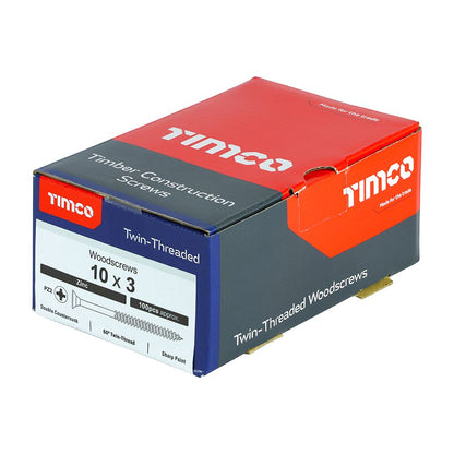TIMCO Twin Woodscrew PZ2 CSK Zinc 10 x 3 Silver Pack 100