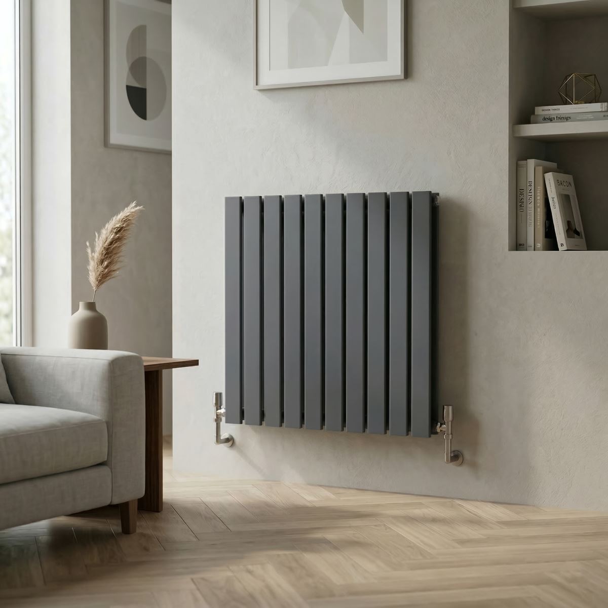 Baridi DH340 Horizontal Radiator Contemporary Double Flat Panel Design 600 x 700mm - Anthracite | Steel | Horizontal flat panel design delivers a BTU
