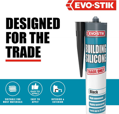 EVO-STIK Building Silicone Sealant Black 290ml Waterproof Adhesive