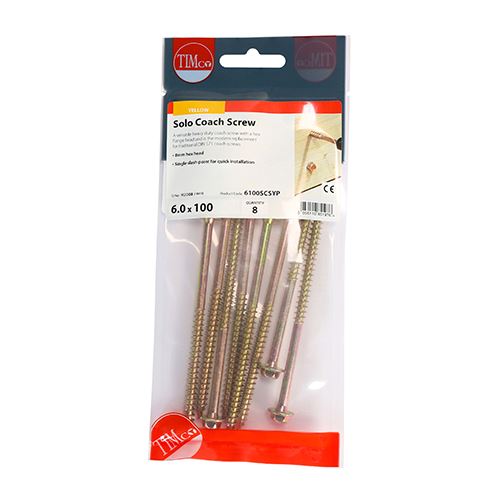 TIMCO Solo Coach Screw ZYP 6.0 x 100 Gold Pack 8