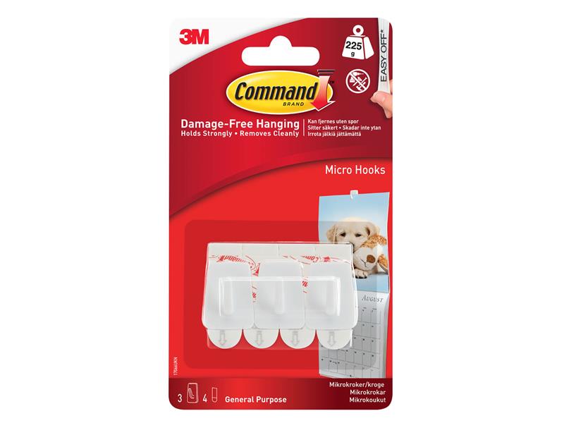 Command� 17066 White Micro Hooks (Pack 3)