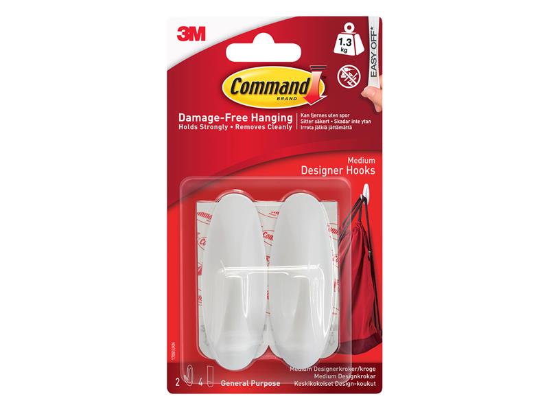Command� 17081 Medium White Designer Hooks (Pack 2)