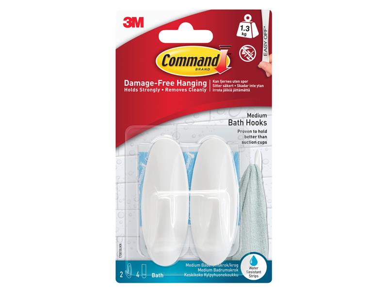 Command� 17081B Medium Bathroom Hooks (Pack 2)