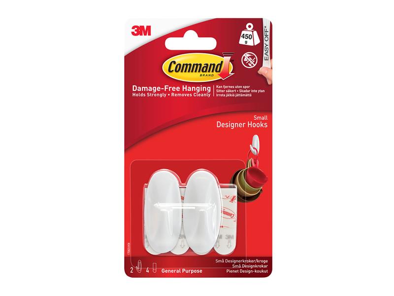 Command� 17082 Small White Designer Hooks (Pack 2)