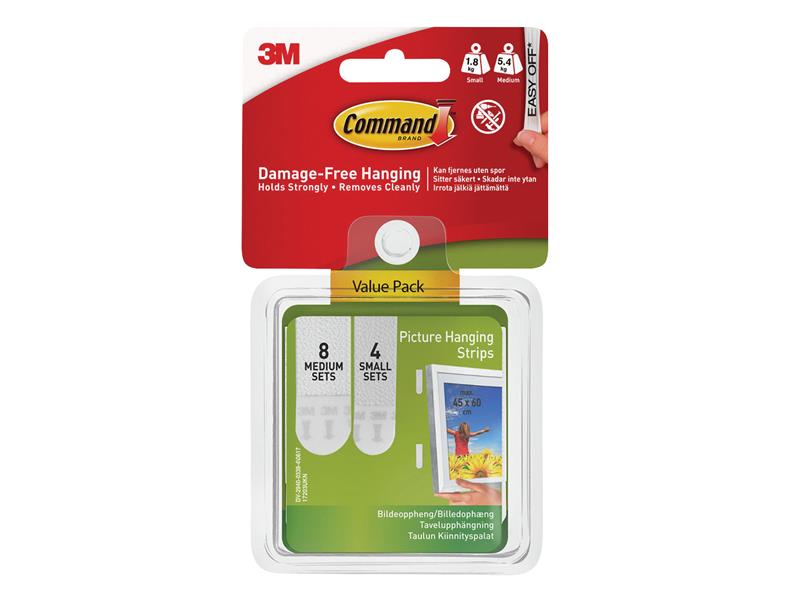Command� 17203 Picture Hanging Strips Set, Small & Medium (Pack 12)