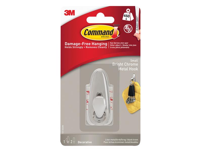 Command� FC11-BC Small Metal Hook, Bright Chrome Finish