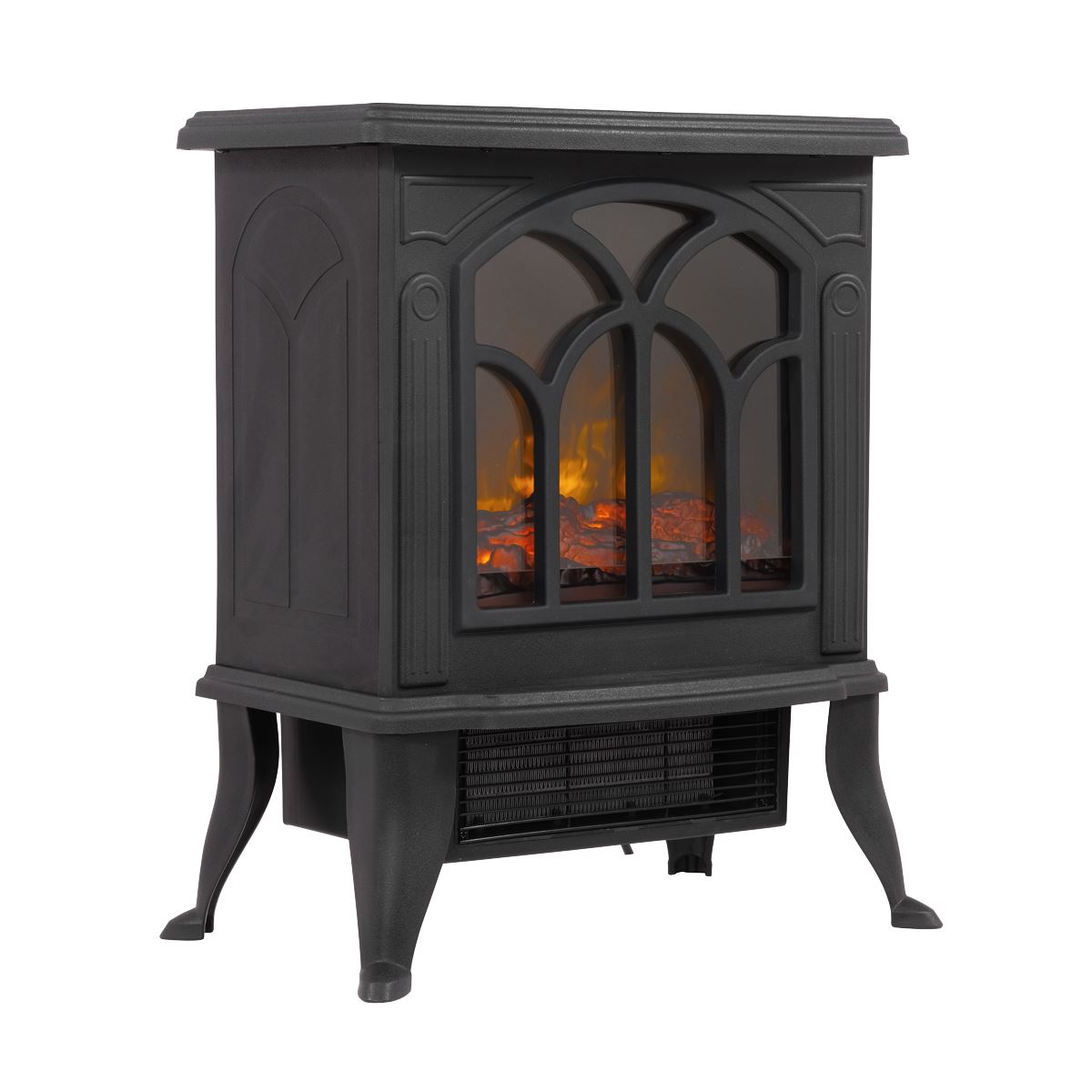 Baridi DH121 Electric Stove Heater Fireplace with LED Log Flame Effect 1800W - Black | 230V~ 50Hz, Thermostat, Tip-Over Switch, LED Flame Effect