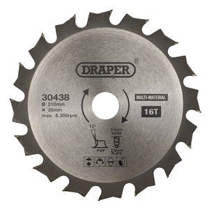Draper TCT SAW BLADE 210MM 16T MULTI 30438 TCT Multi-Purpose Circular Saw Blade, 210 x 30mm