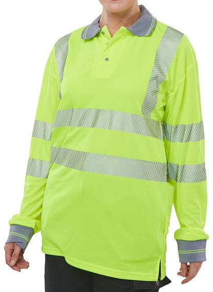 Beeswift Executive Hi Vis Long Sleeve Polo Shirt Yellow Reflective Safety Workwear for Construction Rail Highway Warehousing and Industrial Applications