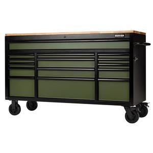 BUNKER  15 Drawer Workbench Roller Tool Cabinet, 61", Green