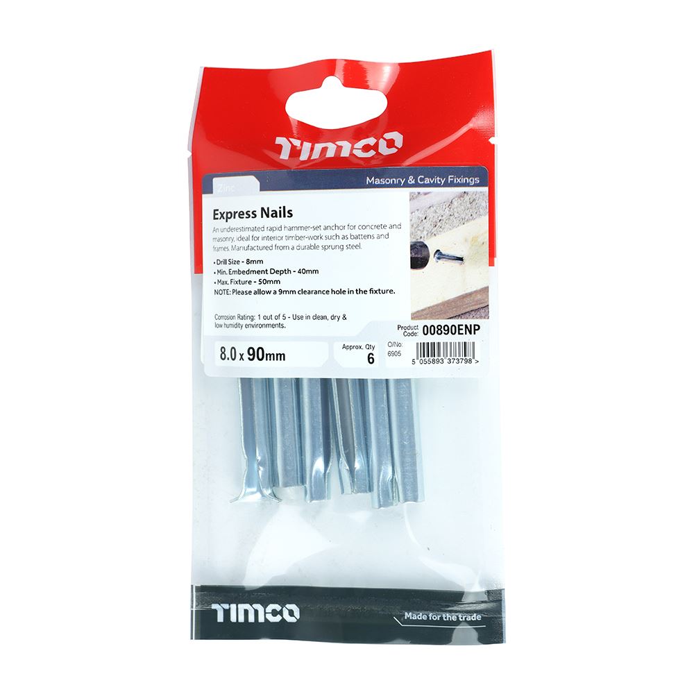 TIMCO Express Nail - BZP 8.0 x 90 Silver Pack 6