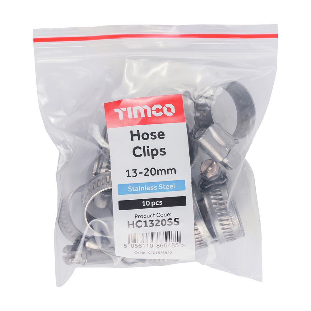 TIMCO Hose Clips - Stainless Steel 13-20mm Pack 10