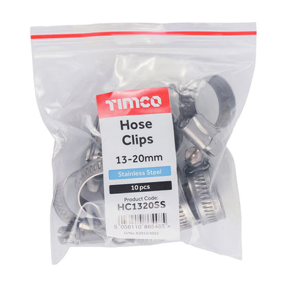 TIMCO Hose Clips - Stainless Steel 13-20mm Pack 10