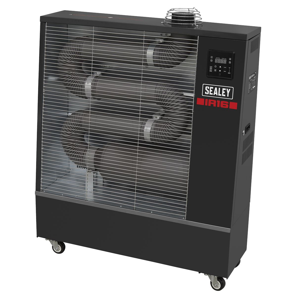 Sealey IR16 Industrial Infrared Diesel Heater 16kW | 55,000Btu/hr(16kW), 80W, 230V~50Hz, Thermostat, Timer, Wheels, Overheat Protection