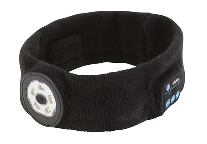 Draper HEADBAND TORCH & HEADPHONES 28344 28344 Smart Wireless Rechargeable Headband with LED Head Torch and USB Charging Cable, Black, One Size