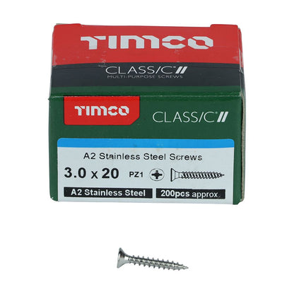 TIMCO Classic Screw PZ1 CSK A2 SS 3.0 x 20 Pack 200