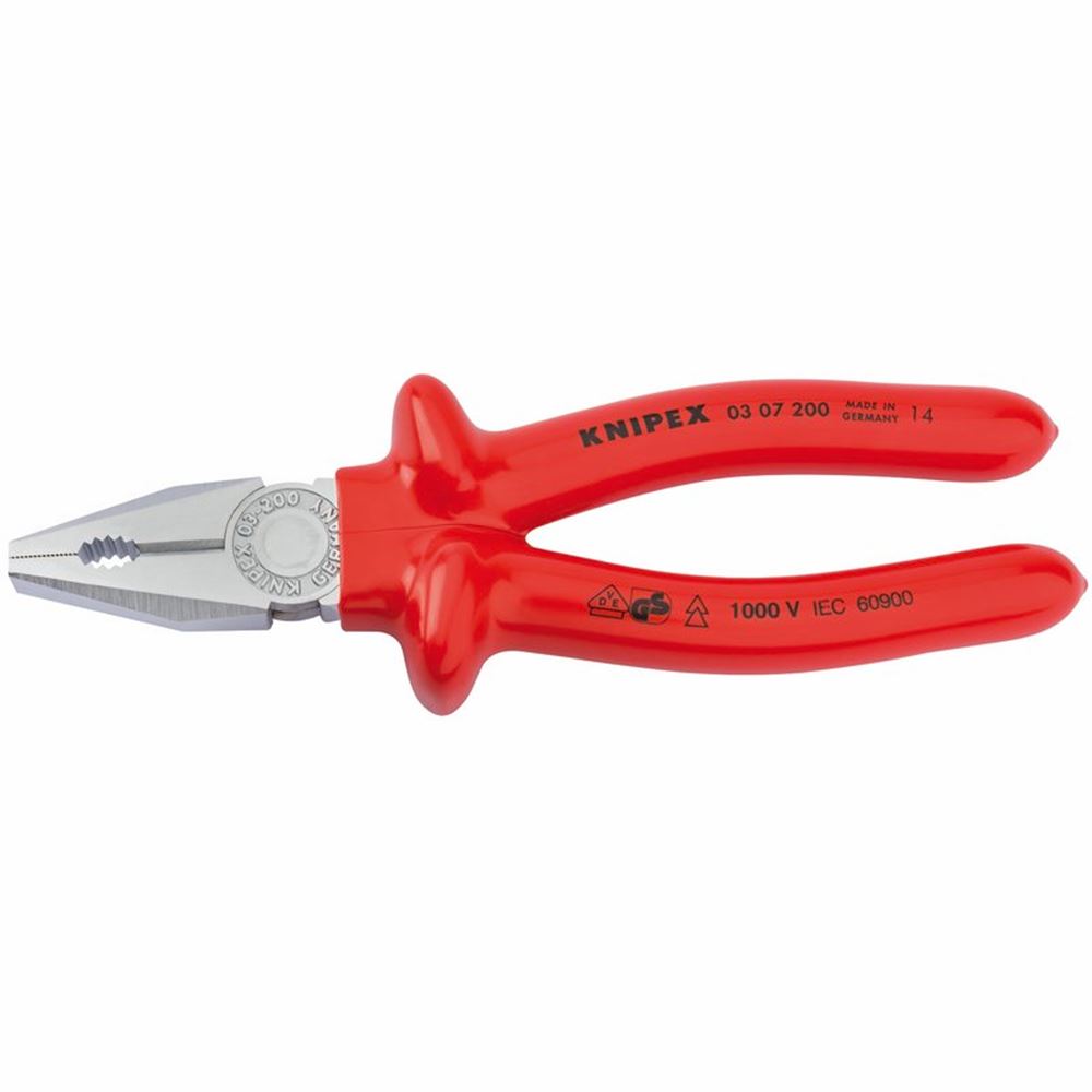 21453 KNIPEX KNIPEX 03 07 200 VDE Combination Pliers, 200mm VDE Pliers Professional Trade DIY Workshop Garage Use