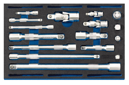 63530 Draper Extension Bar, Universal Joints and Socket Convertor Set 1/4 Drawer EVA I Socket Set 1/4 Drawer EVA Insert Professional Trade DIY Works