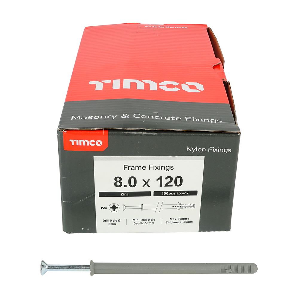 TIMCO Nylon Frame Fixing Zinc 8.0 x 120 Pack 100