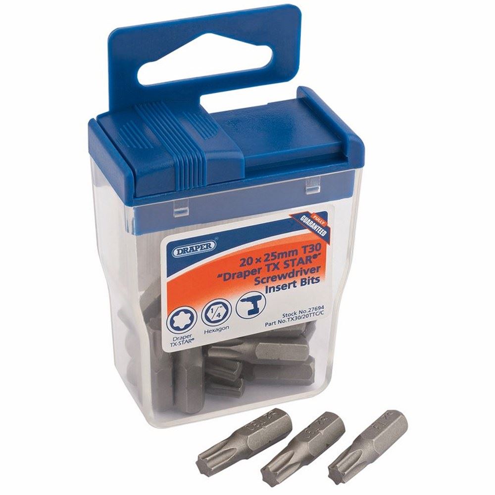 Draper 20XTX30-25MM BIT SET 27694 20 x Draper TX-STARÂ® 25mm Long Insert Bits in Plastic Storage Case