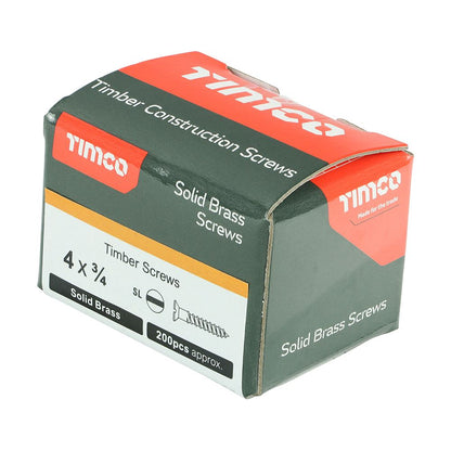 TIMCO Brass Timber Screw SLOT CSK 4 x 3/4 Pack 200