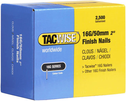 Tacwise 0298 Type 160 16G 50 mm Finish Nails Galvanised Pack of 2500 for Nail Staple Guns Trade Fixing