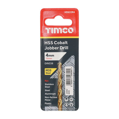 TIMCO HSS-CO Jobber Drill Bit Cobalt 4.0mm Pack 1