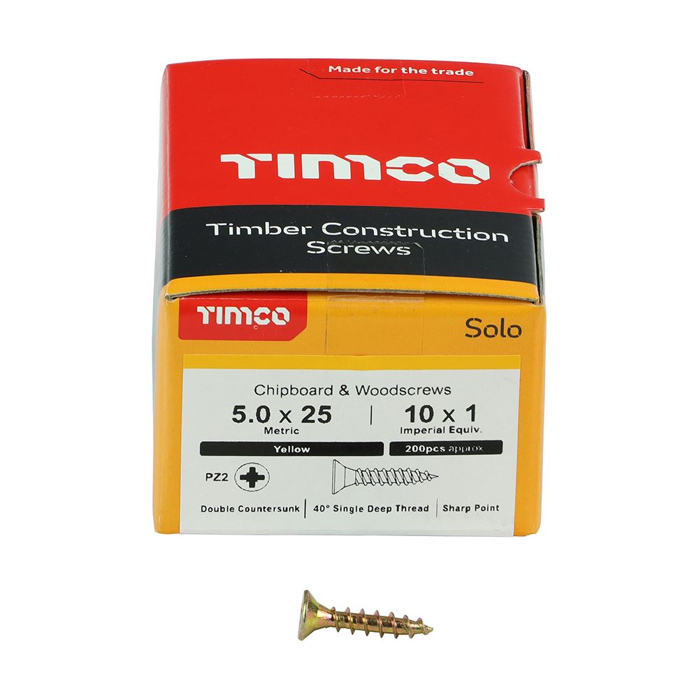 TIMCO Solo Woodscrew PZ2 CSK ZYP 5.0 x 25 Gold Pack 200