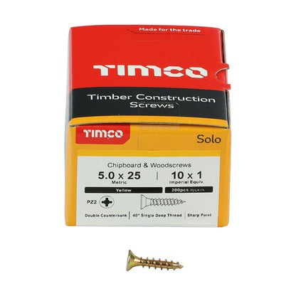 TIMCO Solo Woodscrew PZ2 CSK ZYP 5.0 x 25 Gold Pack 200