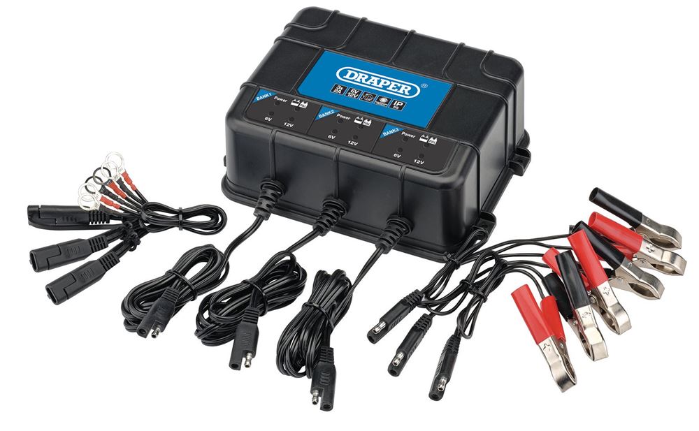 Draper 3 X 2AMP 6/12V CHARGER BANK 53172 53172 6V/12V 3 Bank Charger Station