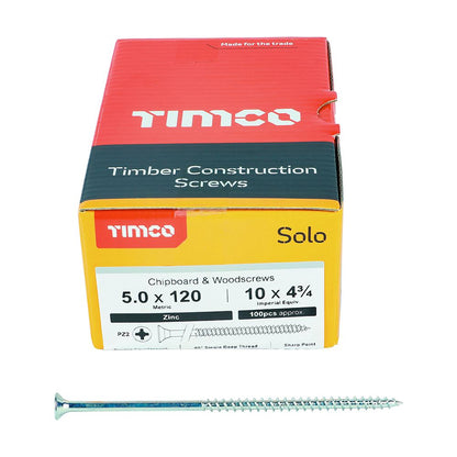 TIMCO Solo Woodscrew PZ2 CSK Zinc 5.0 x 120 Silver Pack 100