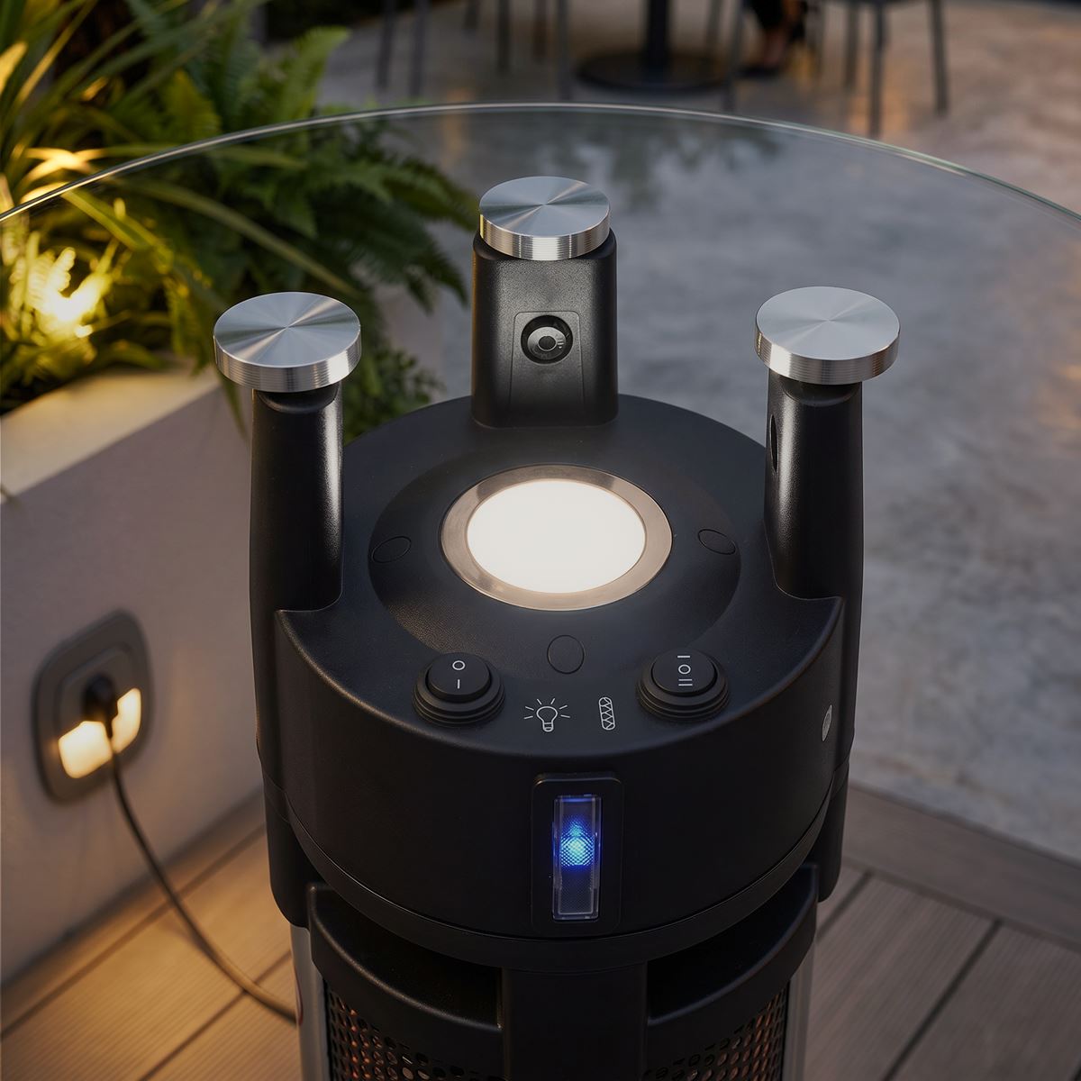 Dellonda DG63 Bistro Table with 1600W Heater, 95cm, Black/Stainless Steel | 230V, Tip-Over Switch | Powerful garden bistro table with 1600W carbon