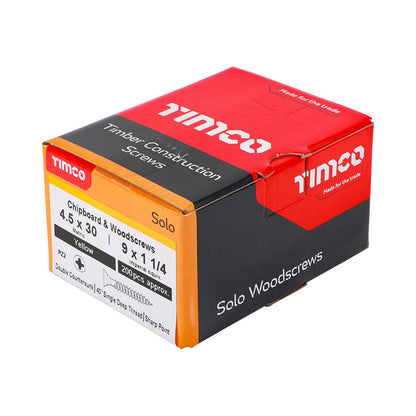 TIMCO Solo Woodscrew PZ2 CSK ZYP 4.5 x 30 Gold Pack 200