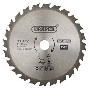 Draper TCT SAW BLADE 255MM 24T MULTI 31072 TCT Multi-Purpose Circular Saw Blade, 255 x 30mm