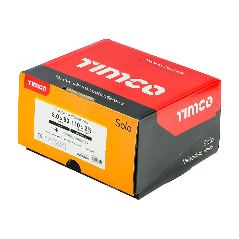 TIMCO Solo Woodscrew CSK - ZYP (IND) 5.0 x 60 Gold Pack 1000