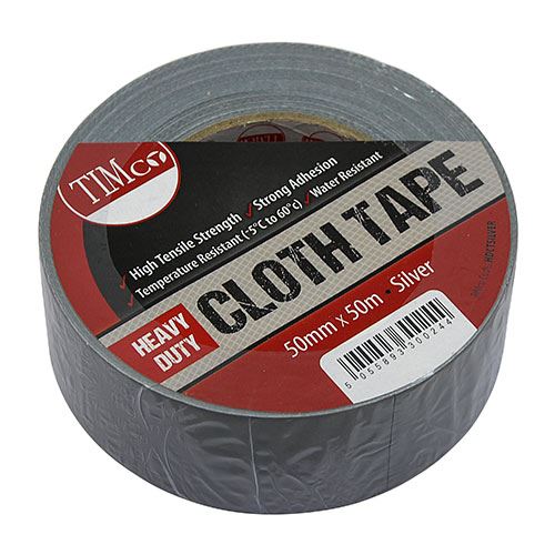 TIMCO Heavy Duty Cloth Tape Silver Silver 50m x 50mm Pack 1.0