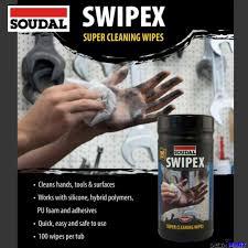 12 x Soudal Swipex Wipes Trade Hand & Surface Cleaning Wipes Tub of 100 Heavy Duty